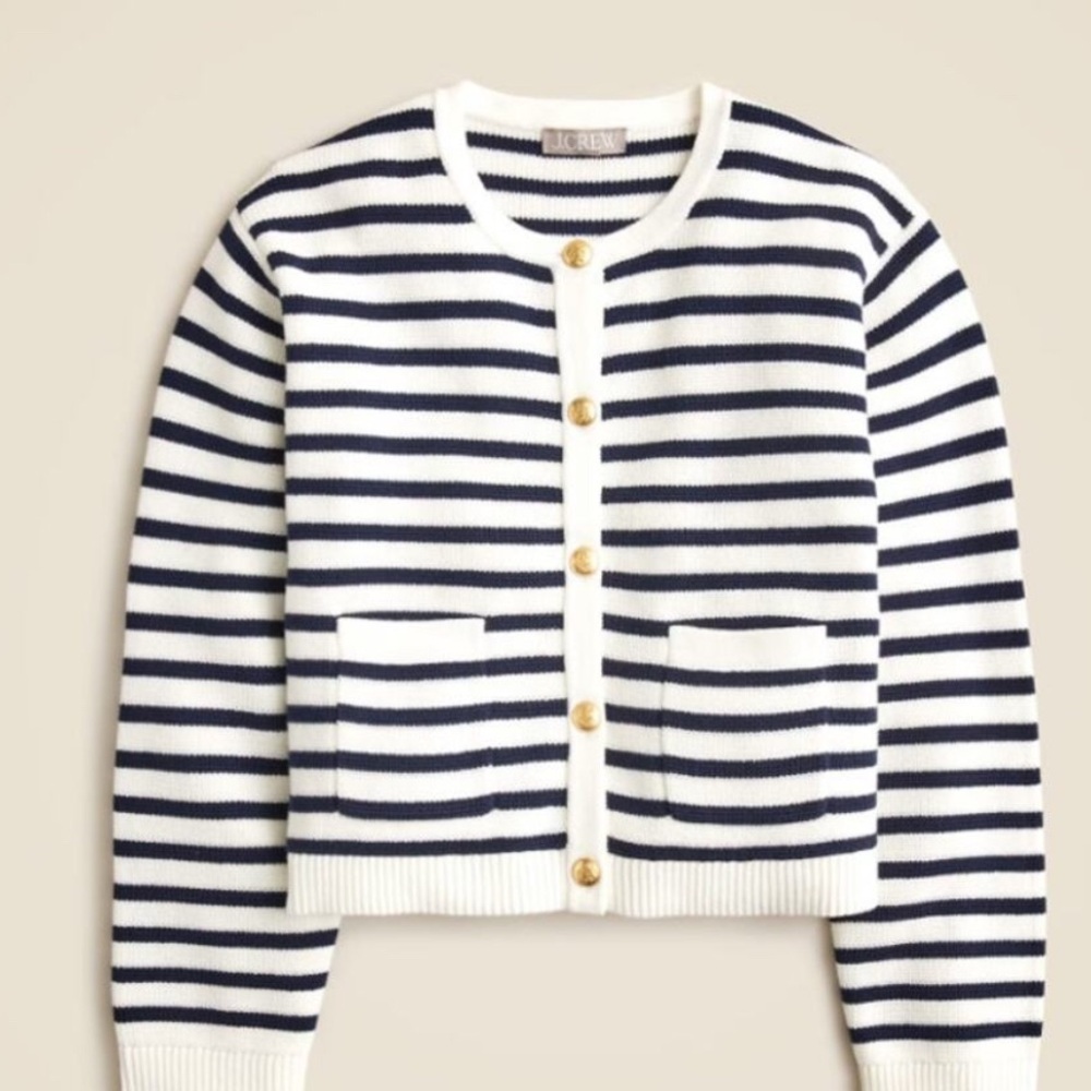 J. Crew Emelie Lady Sweater Navy and Cream Striped Sz Small